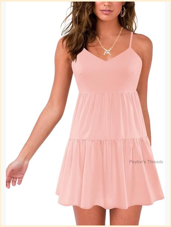 Dresses & Skirts - Flowy V-Neck Spaghetti Strap Tiered Mini Swing Skater Dress